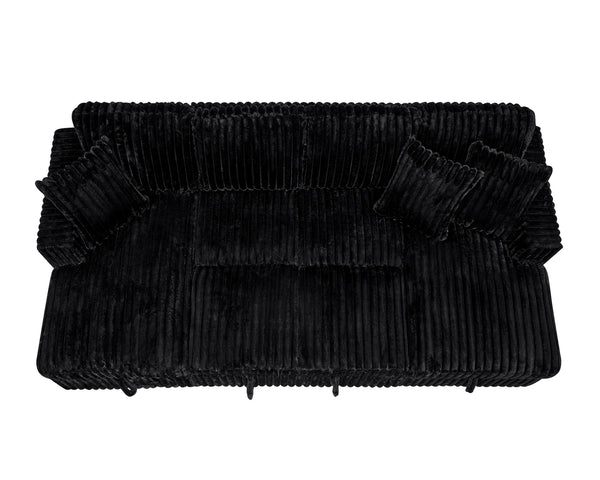 English Elm U U Shaped Sleeper Sofa with Pull-Out Bed and Hidden Chaise Storage, Plush Corduroy Comfort Black W1417S00136