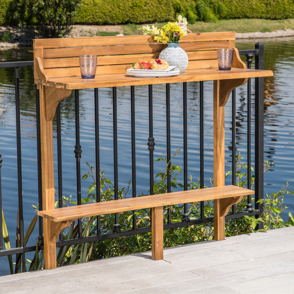 English Elm Christopher Knight Home® - Wood Acacia Balcony Bar Table – Natural Finish, Space-Saving Foldable Design, Sturdy Outdoor Countertop(93) 62603.00NTLS