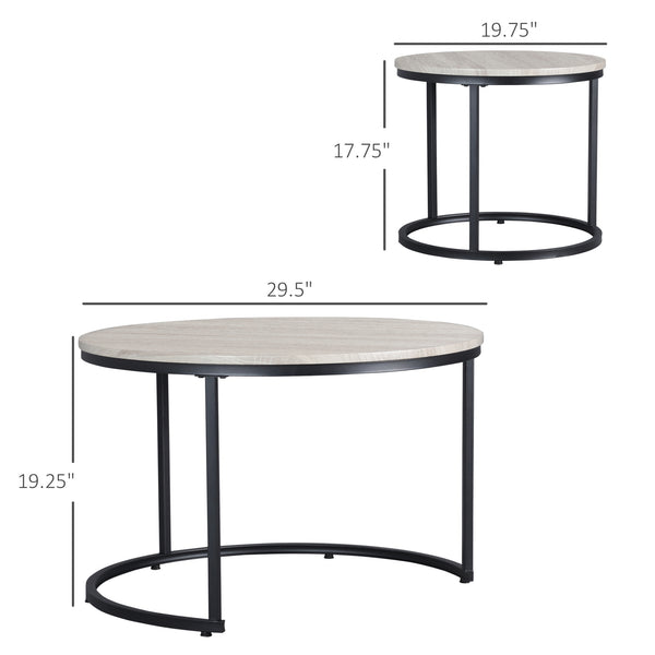 English Elm HOMCOM Industrial Round Nesting Tables Set of 2 – Space-Saving Stacking Coffee & Side Tables, Grey W2225P229744
