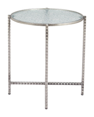 Zuo Modern Vetro Side Table Silver - Modern Elegance With Rippled Glass & Hammered Steel For Any Space Silver Glass,Steel 110749-zuo-modern