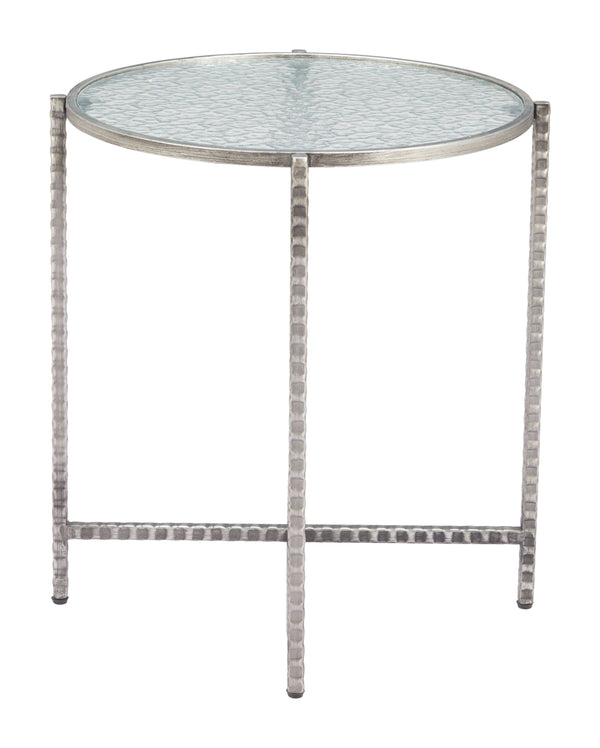 Zuo Modern Vetro Side Table Silver - Modern Elegance With Rippled Glass & Hammered Steel For Any Space Silver Glass,Steel 110749-zuo-modern