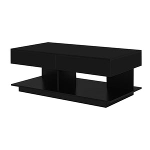 English Elm U-Can Extendable Coffee Table with Bluetooth 16-Color LED, Smooth Glide Top and Hidden Storage Space Black N724P290061B
