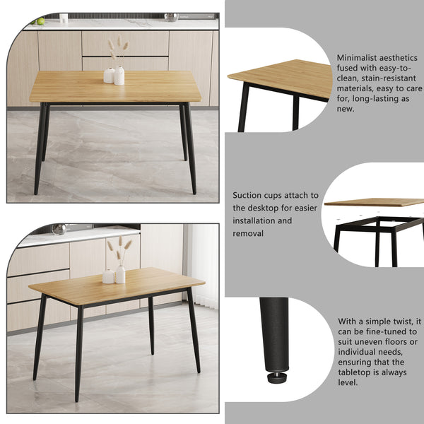 English Elm Modern MDF Grain Dining Table with Black Metal Legs — Minimalist 4-6 Seat, Durable, Easy Assemble W1727P229029