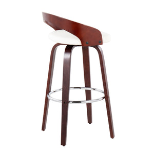 English Elm Grotto Mid-Century Barstool with Swivel and Faux Leather Seat, Chrome Footrest, Set of 2 Elegance White B202S00588