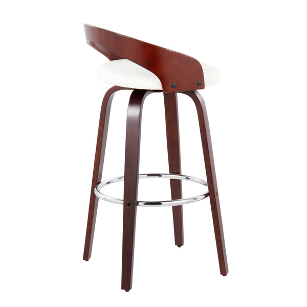 English Elm Grotto Mid-Century Barstool with Swivel and Faux Leather Seat, Chrome Footrest, Set of 2 Elegance White B202S00588