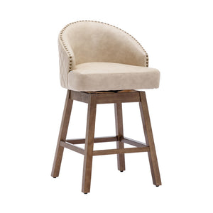 English Elm United We Win Quilted Microsuede Swivel Barstool with Wood Legs and Gold Rivet Trim Apricot W1568P361708