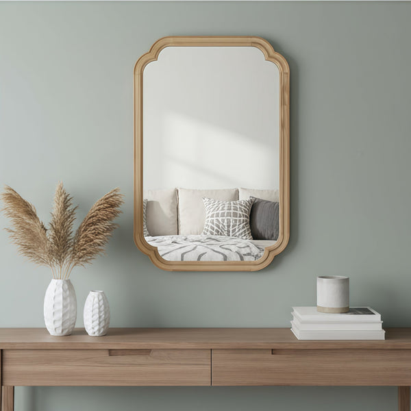 English Elm Natural Solid Wood 24x36 Rounded Corner Decorative Mirror with Tempered Glass, Rustic Elegance W2203P389110
