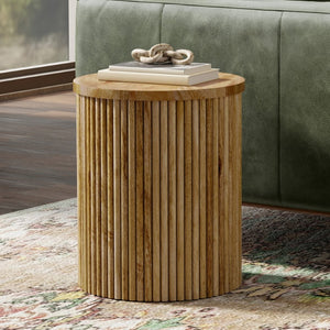 English Elm Demy Solid Mango Wood Accent Table with Reeded Base for Modern Living Spaces B136P420280