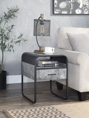 English Elm Raziela Modern Concrete Gray & Black End Table With Drawer - Stylish, Compact, And Versatile Design B2726P244955-GIGA