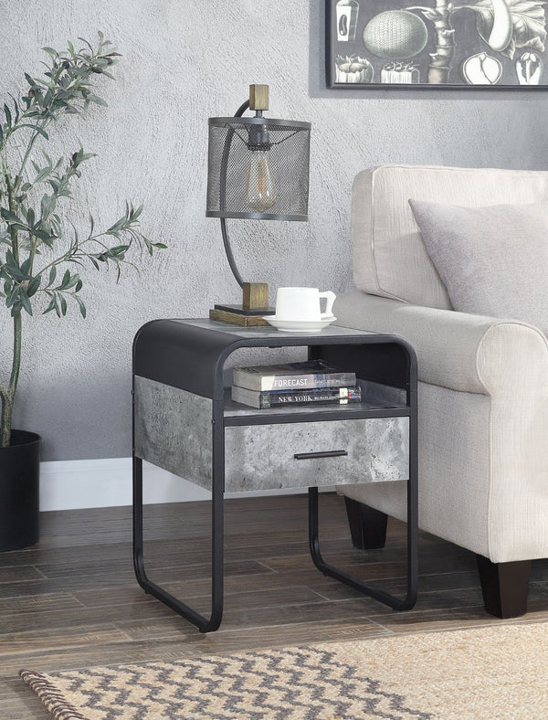 English Elm Raziela Modern Concrete Gray & Black End Table With Drawer - Stylish, Compact, And Versatile Design B2726P244955-GIGA
