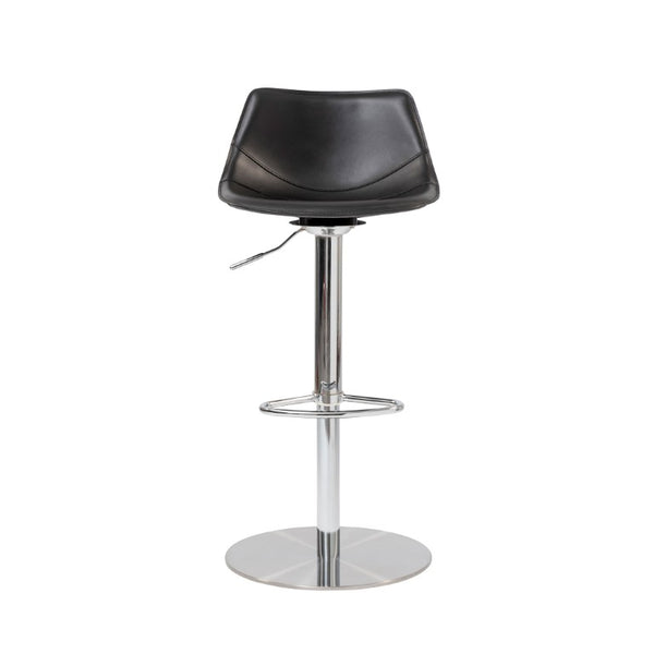 EuroStyle Rudy Adjustable Swivel Barstool with Leather Seat and Brushed Steel Base Black 05204BLK
