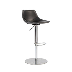 EuroStyle Rudy Adjustable Swivel Barstool with Leather Seat and Brushed Steel Base Black 05204BLK