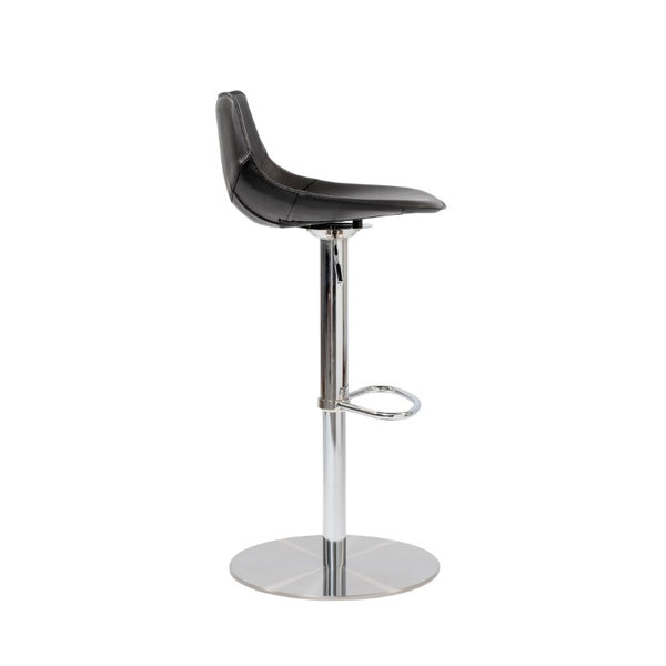 EuroStyle Rudy Adjustable Swivel Barstool with Leather Seat and Brushed Steel Base Black 05204BLK