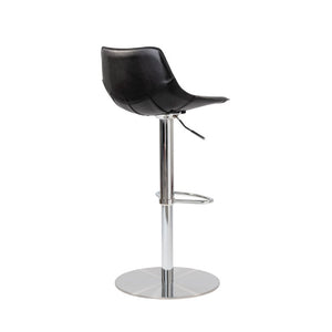 EuroStyle Rudy Adjustable Swivel Barstool with Leather Seat and Brushed Steel Base Black 05204BLK