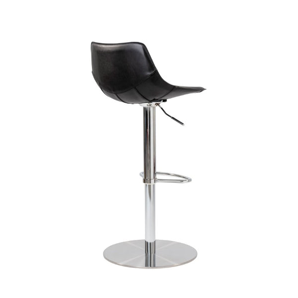 EuroStyle Rudy Adjustable Swivel Barstool with Leather Seat and Brushed Steel Base Black 05204BLK