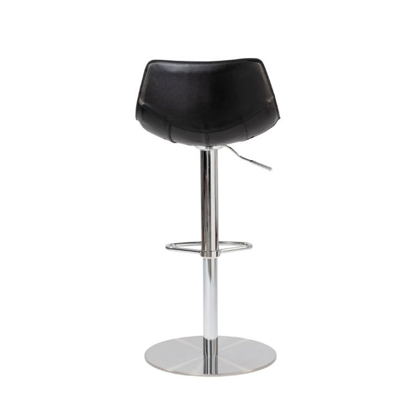 EuroStyle Rudy Adjustable Swivel Barstool with Leather Seat and Brushed Steel Base Black 05204BLK