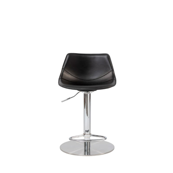 EuroStyle Rudy Adjustable Swivel Barstool with Leather Seat and Brushed Steel Base Black 05204BLK