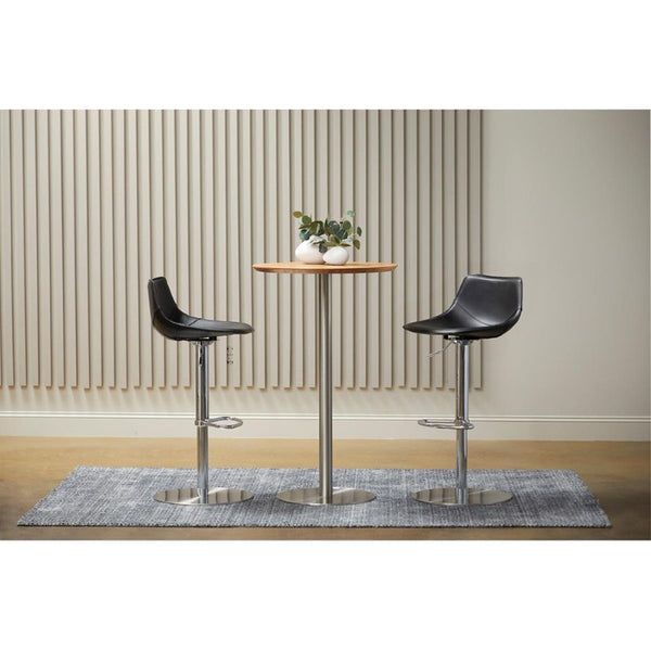 EuroStyle Rudy Adjustable Swivel Barstool with Leather Seat and Brushed Steel Base Black 05204BLK