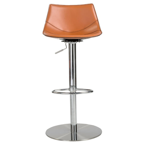 EuroStyle Rudy Adjustable Swivel Barstool with Leather Seat and Brushed Steel Base Cognac 05204COG