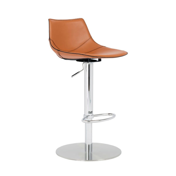 EuroStyle Rudy Adjustable Swivel Barstool with Leather Seat and Brushed Steel Base Cognac 05204COG