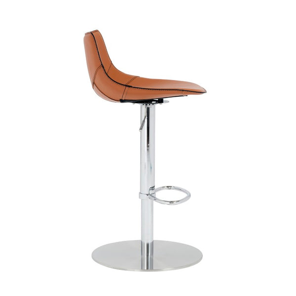 EuroStyle Rudy Adjustable Swivel Barstool with Leather Seat and Brushed Steel Base Cognac 05204COG