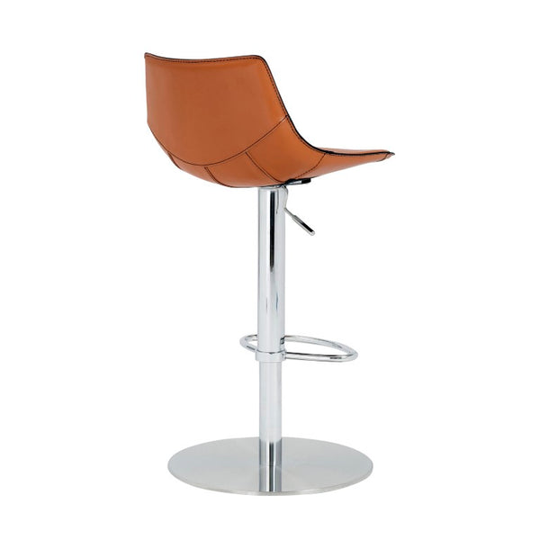 EuroStyle Rudy Adjustable Swivel Barstool with Leather Seat and Brushed Steel Base Cognac 05204COG