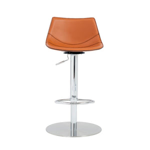 EuroStyle Rudy Adjustable Swivel Barstool with Leather Seat and Brushed Steel Base Cognac 05204COG