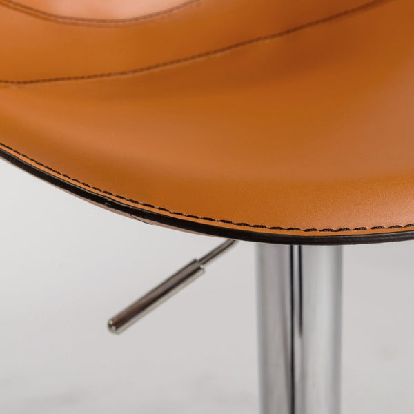 EuroStyle Rudy Adjustable Swivel Barstool with Leather Seat and Brushed Steel Base Cognac 05204COG