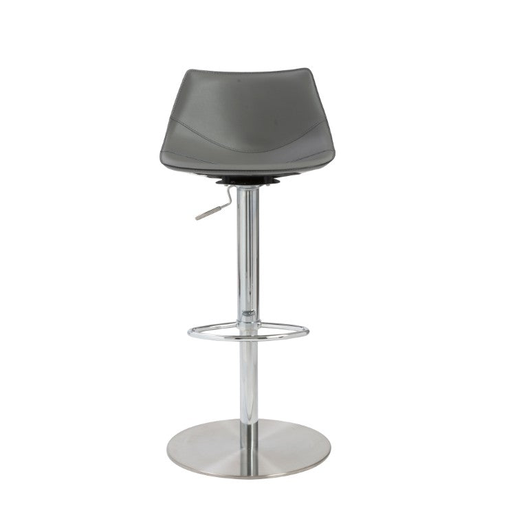 EuroStyle Rudy Adjustable Swivel Barstool with Leather Seat and Brushed Steel Base Gray 05204GRY