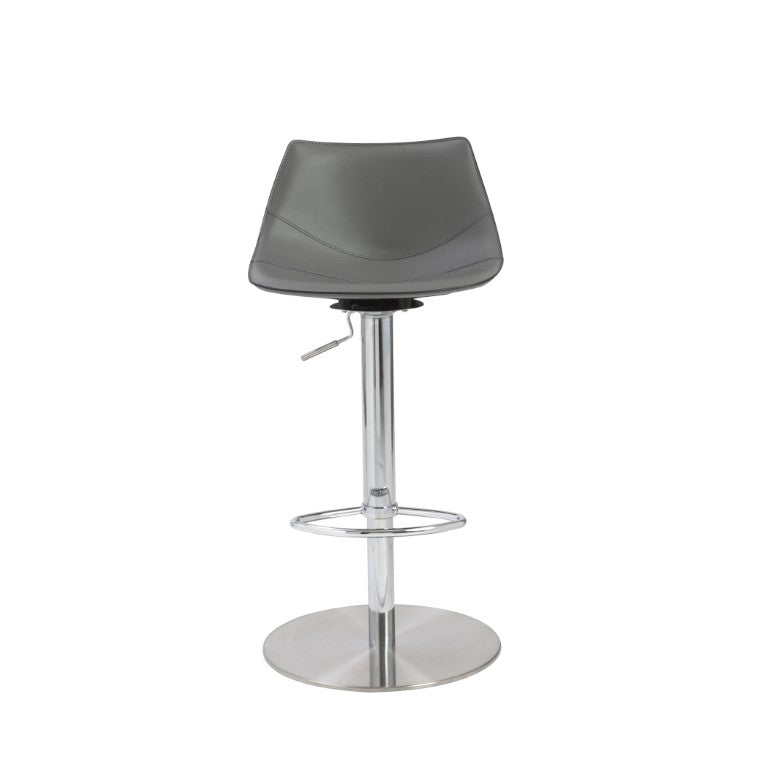 EuroStyle Rudy Adjustable Swivel Barstool with Leather Seat and Brushed Steel Base Gray 05204GRY