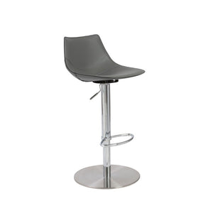 EuroStyle Rudy Adjustable Swivel Barstool with Leather Seat and Brushed Steel Base Gray 05204GRY