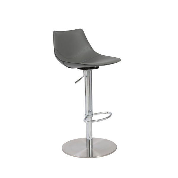 EuroStyle Rudy Adjustable Swivel Barstool with Leather Seat and Brushed Steel Base Gray 05204GRY