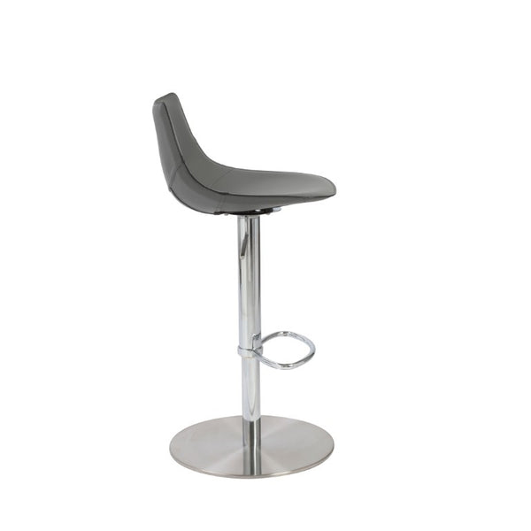 EuroStyle Rudy Adjustable Swivel Barstool with Leather Seat and Brushed Steel Base Gray 05204GRY