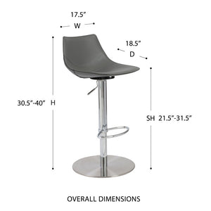 EuroStyle Rudy Adjustable Swivel Barstool with Leather Seat and Brushed Steel Base Gray 05204GRY