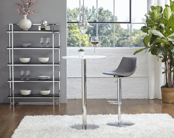 EuroStyle Rudy Adjustable Swivel Barstool with Leather Seat and Brushed Steel Base Gray 05204GRY