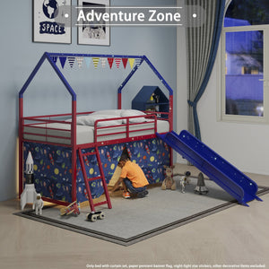 English Elm Jack Metal Junior Loft Bed With Slide & Curtain Set – Superhero Red & Blue Design For Fun Playtime! B083P354665