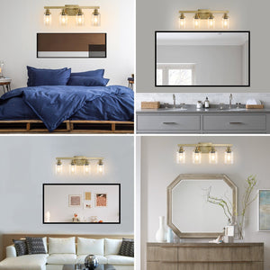 English Elm 24" Golden 4-Light Vanity Light with Clear Glass Shades, Modern Iron Bathroom Wall Fixture for Mirror W2312P374800