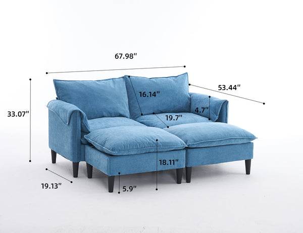 English Elm Convertible Convertible sofa with storage footstools, compact U-shaped 2-seater for small spaces, durable fabric comfort Lake Blue W2012P253357