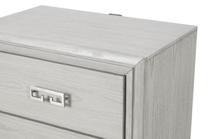 English Elm Transitional Rustic White Nightstand with Usb Charging Dovetail Drawers and Metal Handles B2741P435311