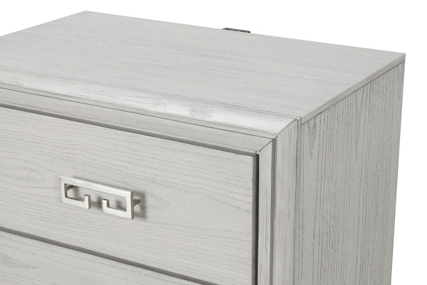 English Elm Transitional Rustic White Nightstand with Usb Charging Dovetail Drawers and Metal Handles B2741P435311
