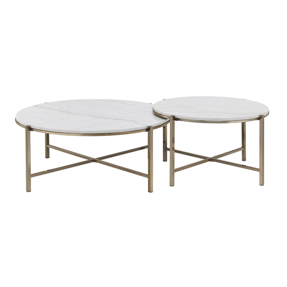 English Elm Zaidee Marble Top Coffee Table with Nickel Frame — Elegant Round Natural Marble Accent Table for Living Rooms White 43.25 L x 41.75 W x 7.25 H B2726P246014