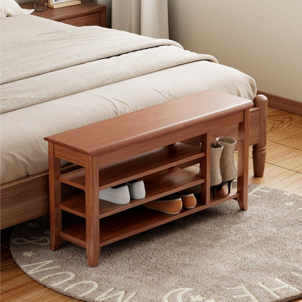 English Elm Adjustable Solid Rubberwood Storage Bench Mid Century Entryway Seat Holds 550 Lbs W2987P337983