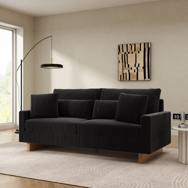 English Elm Modern Corduroy Upholstered Loveseat Sofa with Pocket Springs and Four Accent Pillows Black N763S000040B