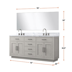 English Elm White Oak Double Bath Vanity Set With Carrara Marble Countertop, Mirror & Chrome Faucets Included B2731S01698-GIGA