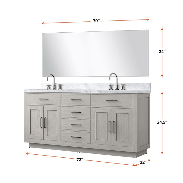 English Elm White Oak Double Bath Vanity Set With Carrara Marble Countertop, Mirror & Chrome Faucets Included B2731S01698-GIGA