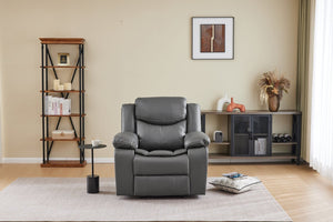 English Elm Black Air Leather Massage Recliner with Vibration Heating for Living Room Lounge Gray B2766P488713