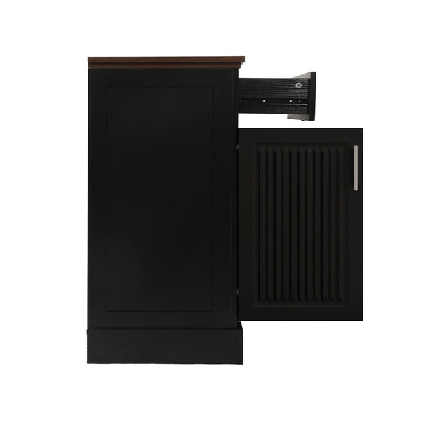 English Elm 63" Fluted Mdf Sideboard with Wood Tone Top Four Doors Three Drawers Dining Storage Black W2917S00010
