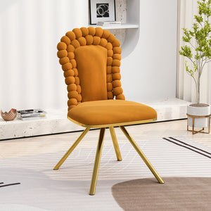 English Elm Dining Velvet Swivel Chairs Set of 2 with Hairball Backrest, Gold Metal Legs, Plush Foam Seat, Adjustable Feet Orange W757P281149