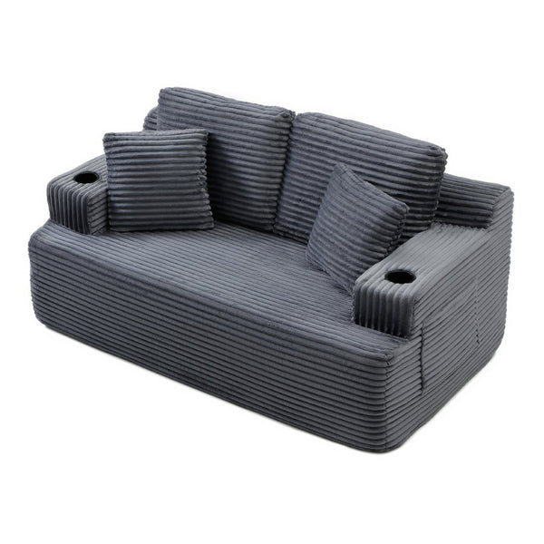 English Elm Boneless Floor Sofa Corduroy Upholstered 5 Seat Low Profile with Cup Holders for Living Room Grey W1117S00436