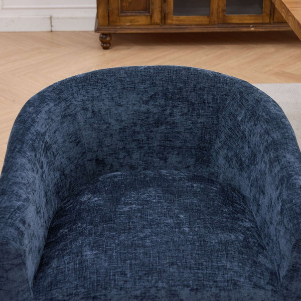 English Elm Mid Century Barrel Accent Chair Chenille Upholstery Rubberwood Legs Dining Room Blue W1143P449337